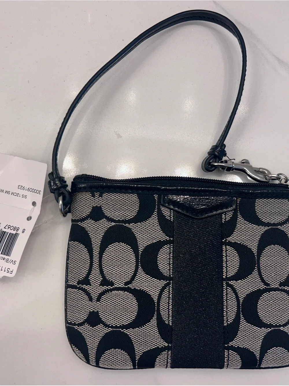 Coach Signature Jacquard Wristlet - Black and Cream